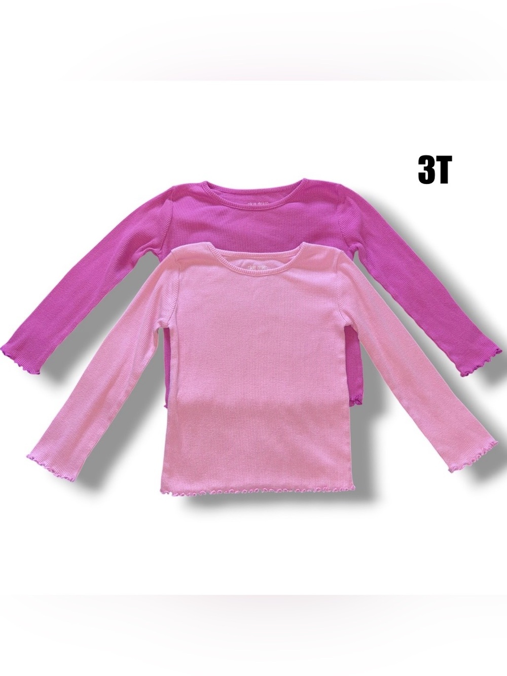 okie dokie Girls' Ribbed Long-Sleeve Tees - Light Pink & Hot Pink 3T